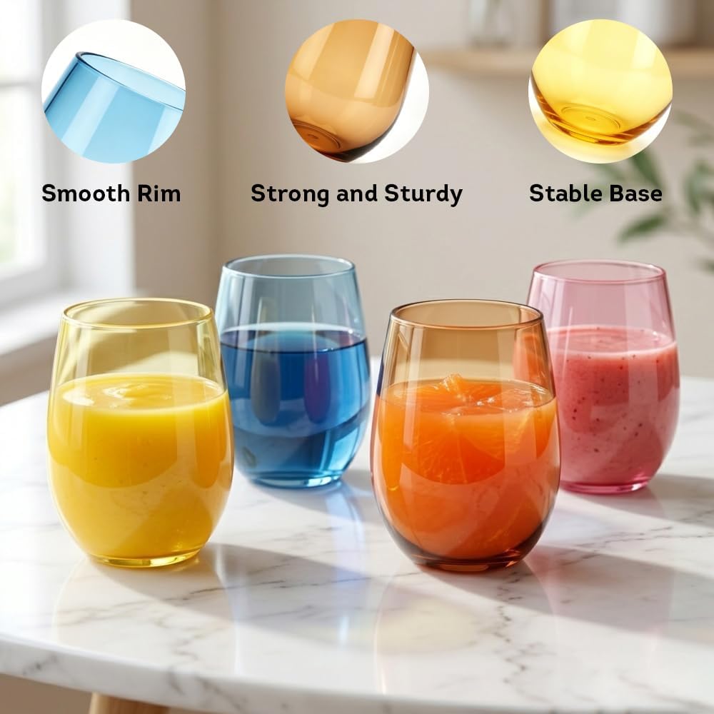 Unbreakable Poolside Acrylic Stemless Wine Glasses and Water Tumblers, Made of Shatterproof Plastic and Ideal and