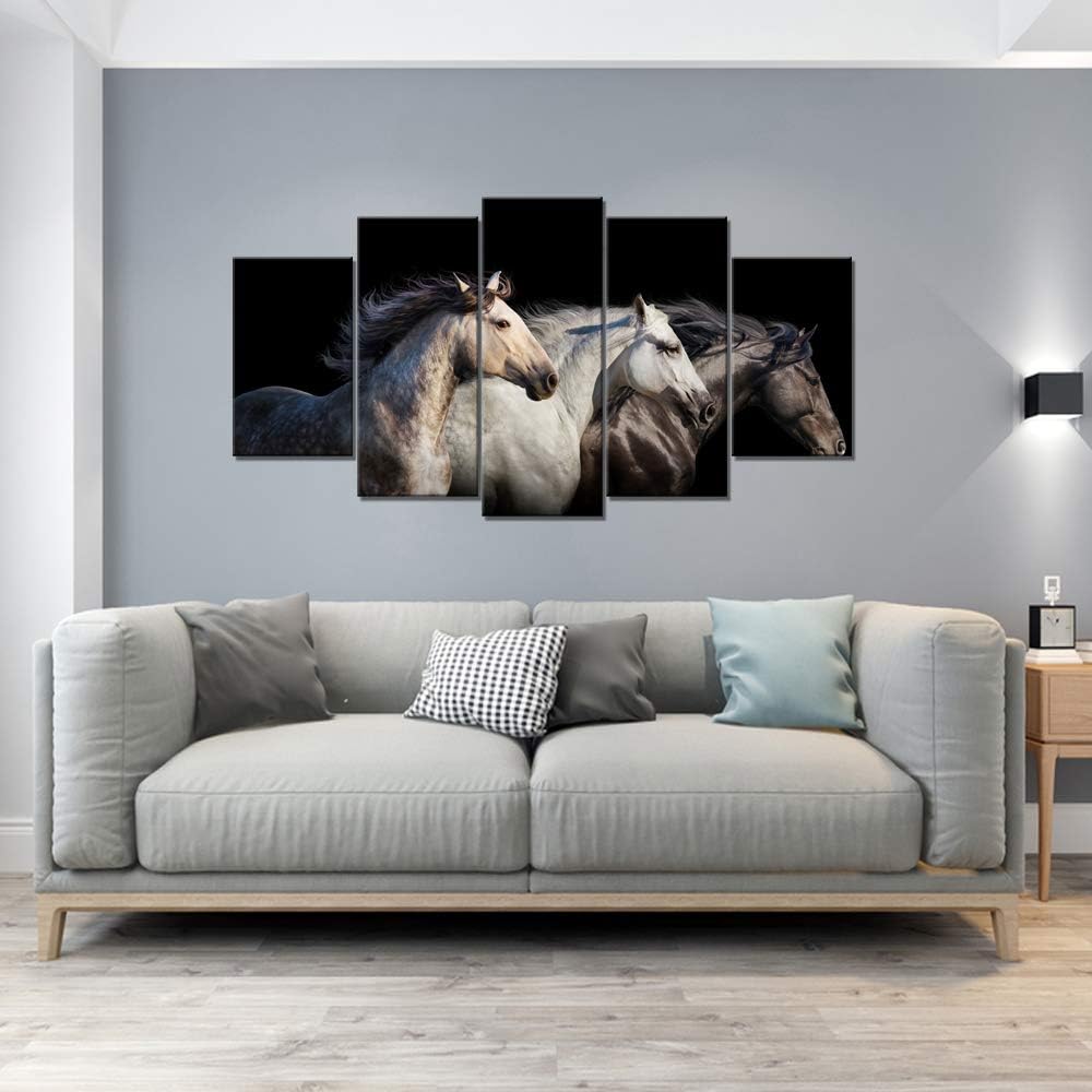 Large 5 Piece Wall Art Running Horse Canvas Wall Art Wild Animal Picture Print on Canvas Modern Home Office Living