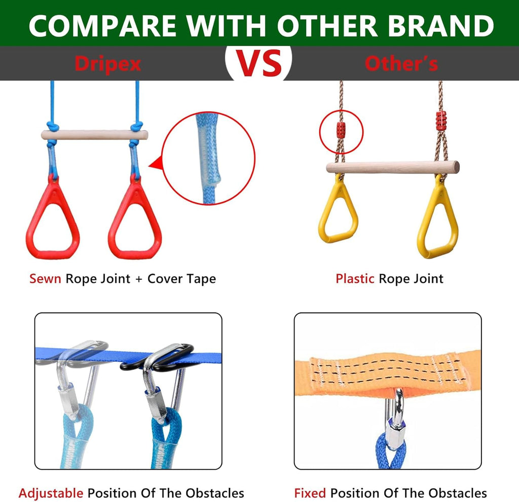 65FT Ninja Warrior Obstacle Course for Kids - Double Longest Slacklines with 10 Most Complete Accessories for Kids
