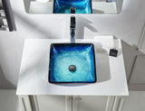 Blue Lotous Square Tempered Deco Glass Vessel Bathroom Sink in Lustrous Blue | Top Mount Sinks Above Countertop |