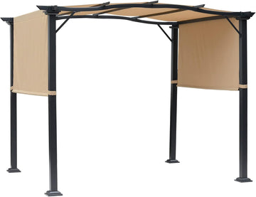8' x 10' Retractable Pergola Canopy Steel Frame Polyester Fabric Gazebo with Retractable Canopy Shade Awning