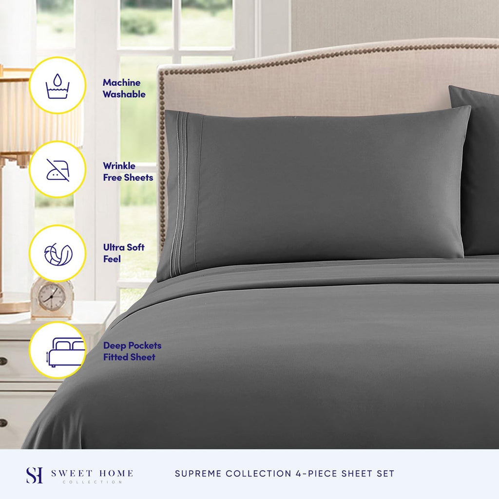 Queen Bed Sheets - Breathable Luxury Sheets with Full Elastic & Secure Corner Straps Built In - 1800 Supreme