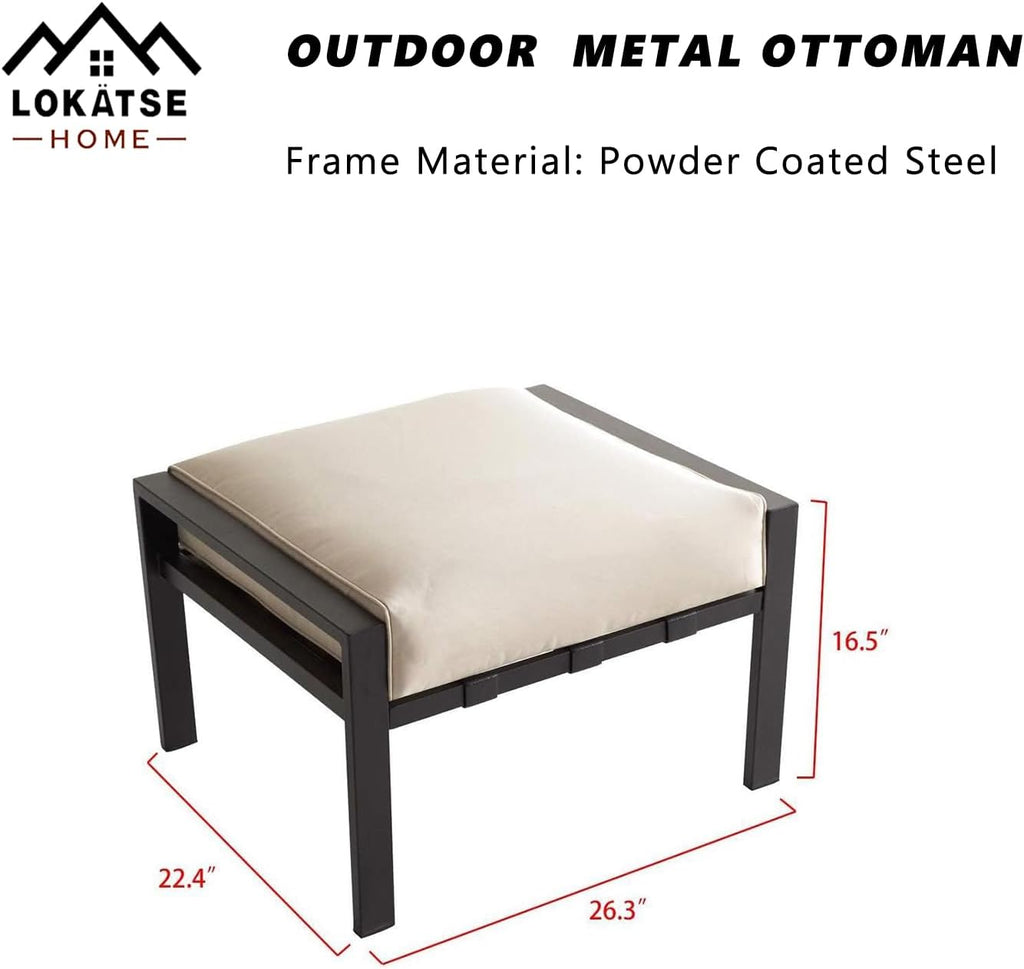 Outdoor Ottoman Patio Footstool Small Seat Furniture with Soft Thick Cushion for Garden Yard Deck Poolside