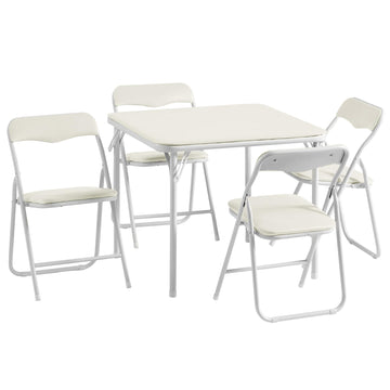 5 Piece 24" Card Table and Chair Set, Square Padded Top, Beige