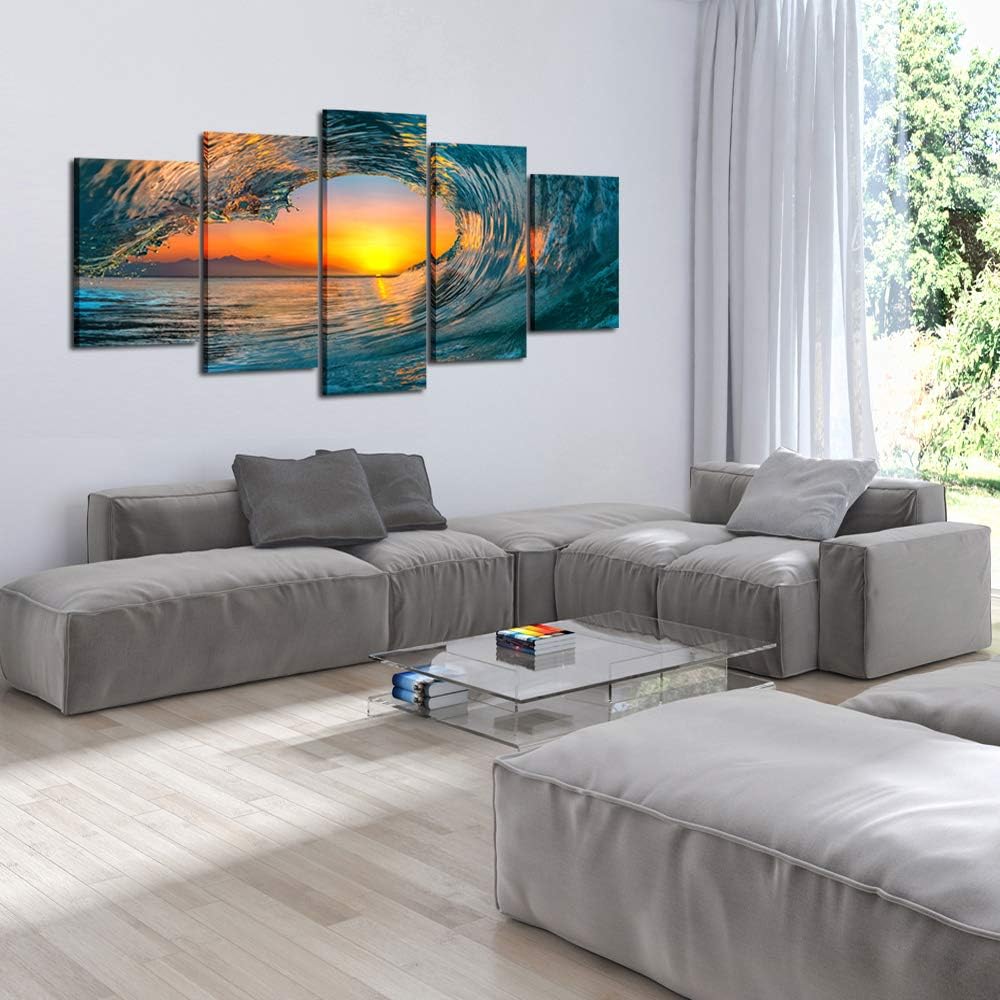 Large 5 Piece Sea Waves Wall Art Modern Framed Giclee Canvas Prints Seascape Artwork Ocean Beach Pictures Paintings