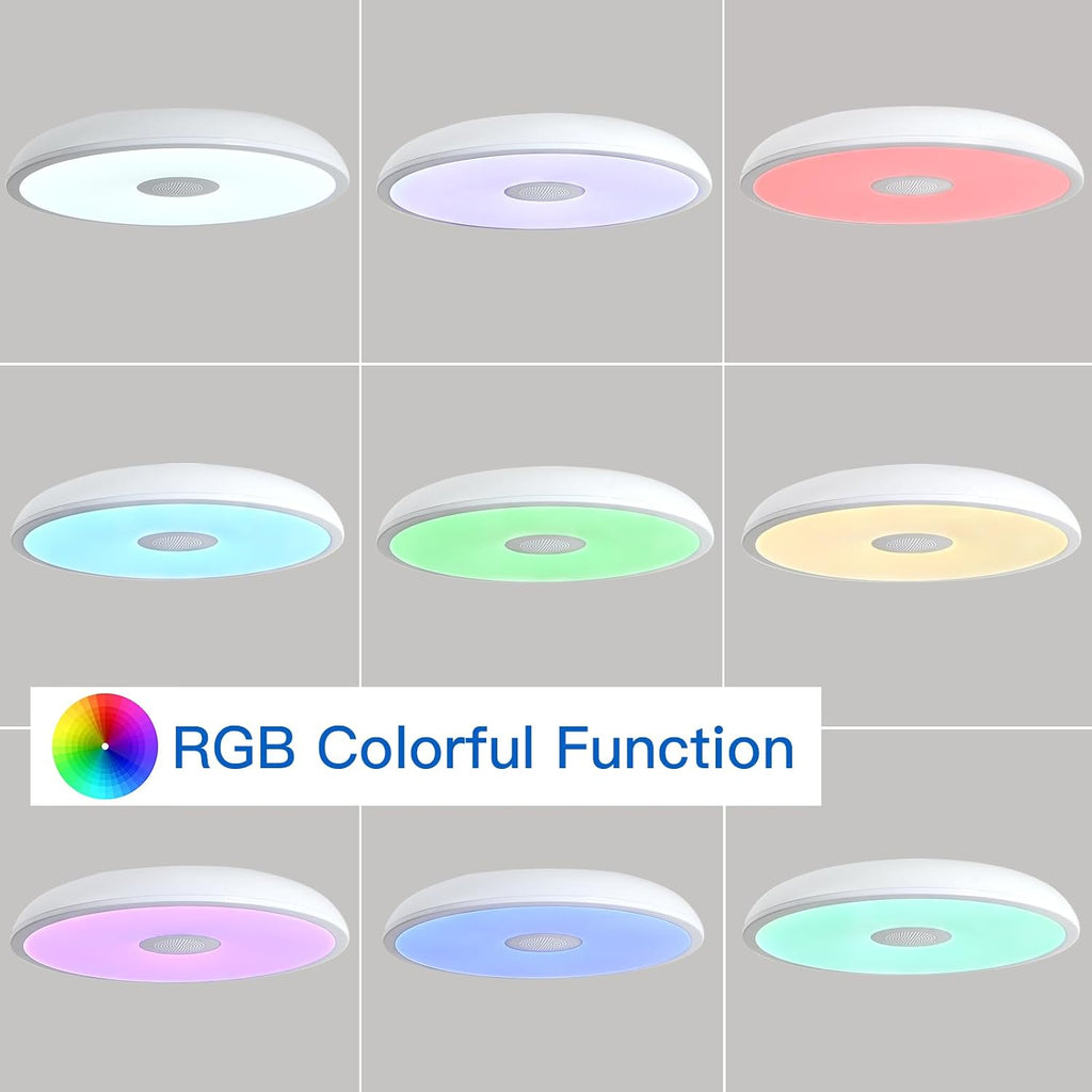 Smart Waterproof LED Flush Mount Ceiling Light Fixture,with Bluetooth Speaker,11 Inch,18 watt,Dimmable Music Lamp,RGB