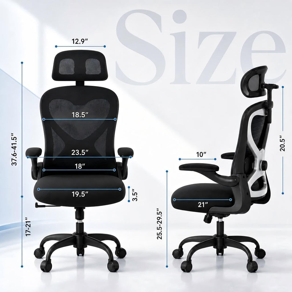 Home Office Desk Chairs, Ergonomic with Lumbar Support & 3D Headrest, Computer Desk Chair with Flip-up Armrests