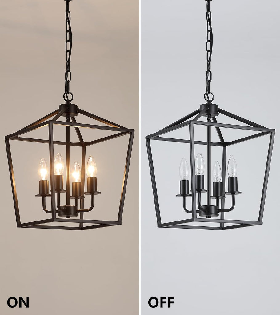 UL Listed Black Industrial 4 Light Lantern Chandelier Ceiling Light Fixtures Farmhouse Metal Cage Rustic Geometric