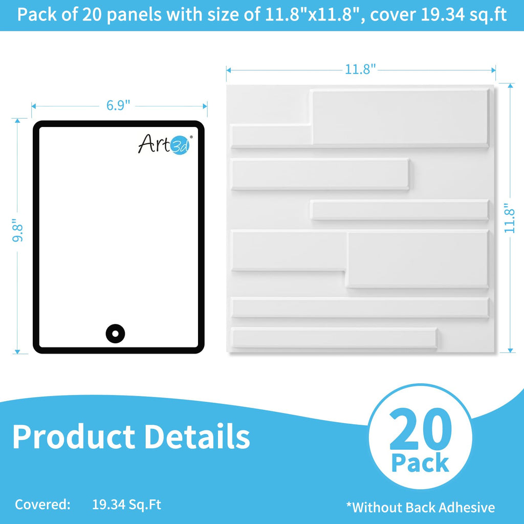 20 Pack Decorative 3D Wall Panels, 19 Sq.Feet PVC Interior Wall Décor, 11.8"x11.8", White