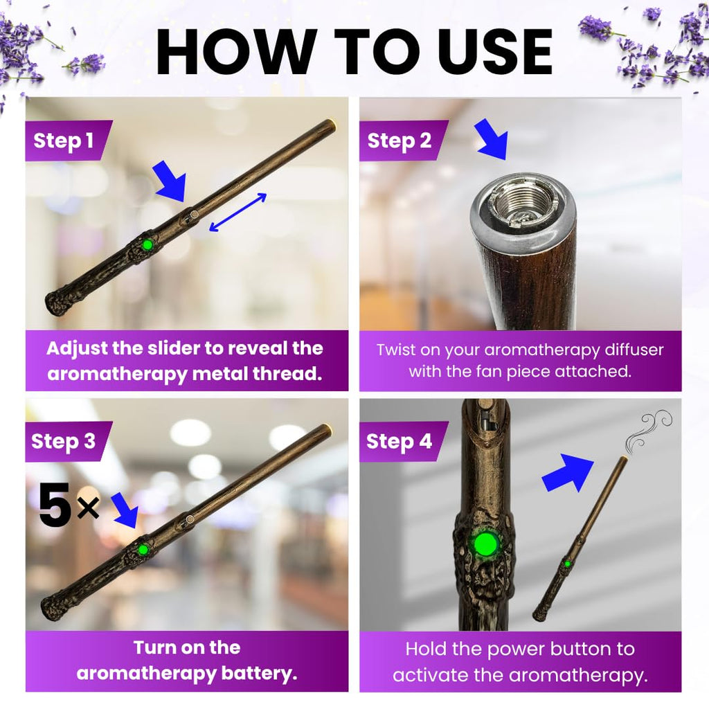 Rechargeable Aromatherapy Wand Diffuser with Adjustable Thread Design, 12-Inch Slim Battery Stick for Pocket or Bag