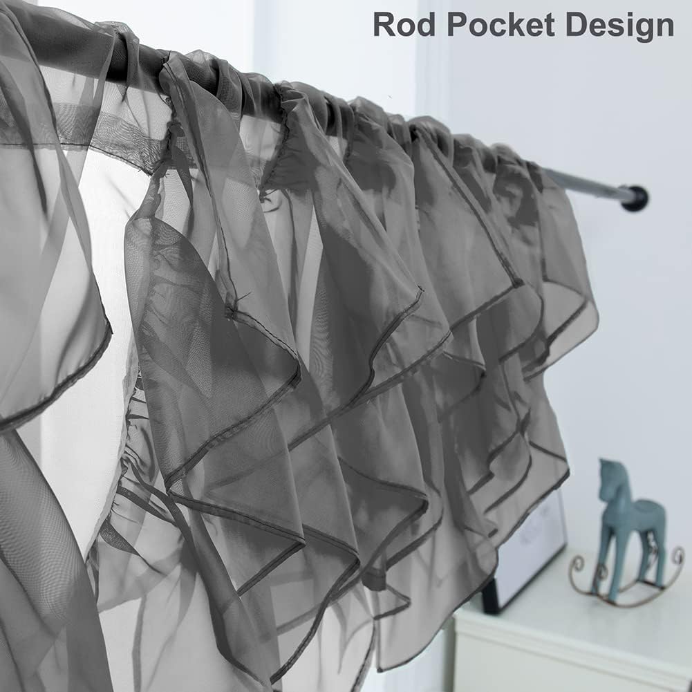 Ruffled Voile Semi Sheer Curtain Valance, Kitchen Living Room Shabby Chic Ruffle Valance Curtains, Girls Daughters
