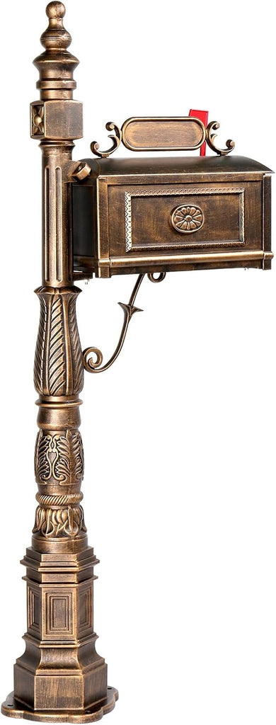 Cast Aluminum Mailbox, Barcelona Decorative Post Mailbox, Rust-Proof Large Security Heavy Duty Mailbox (Bronze)