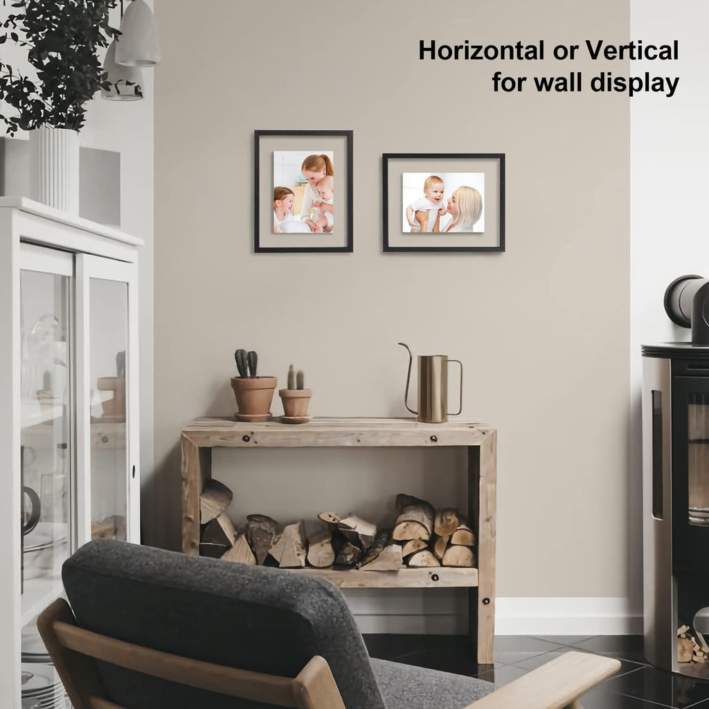 8x10 Floating Frames Set of 2, Double Plexiglass Picture Frame, Made of Solid Wood Display Any Size Photo up to 8x10