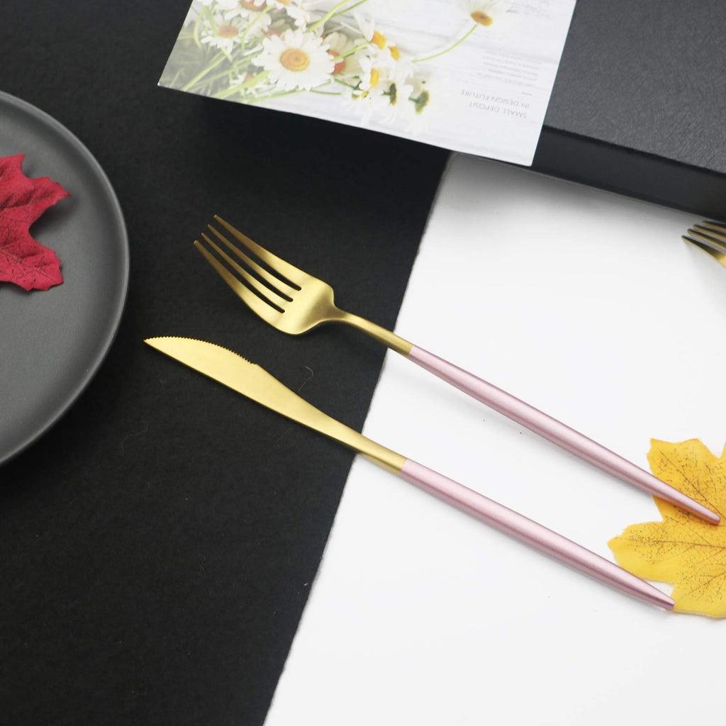 Luxury 18/10 Pink Handle Flatware Gold Silverware Set 304 Stainless Steel Flatware Cutlery Set| 6-Piece Adaline Royal