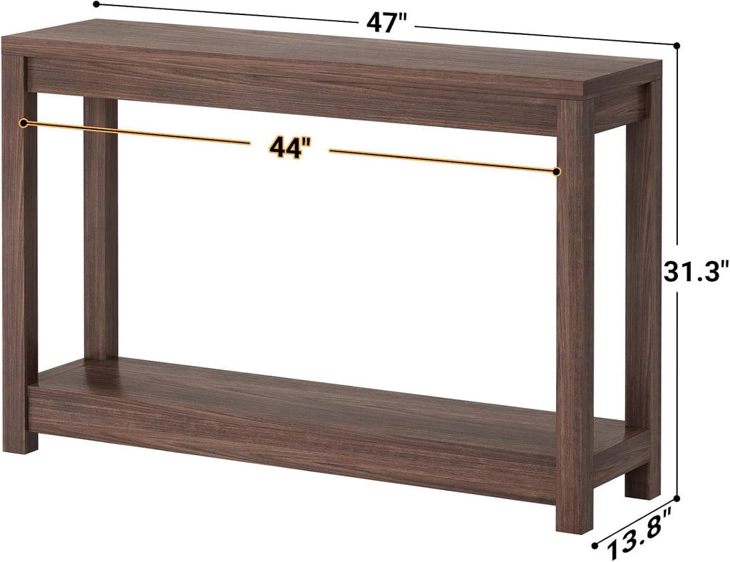 47" Farmhouse Wood Entryway Table Narrow Console Table with Storage Behind Couch Sofa Table with Shelves Entry Way
