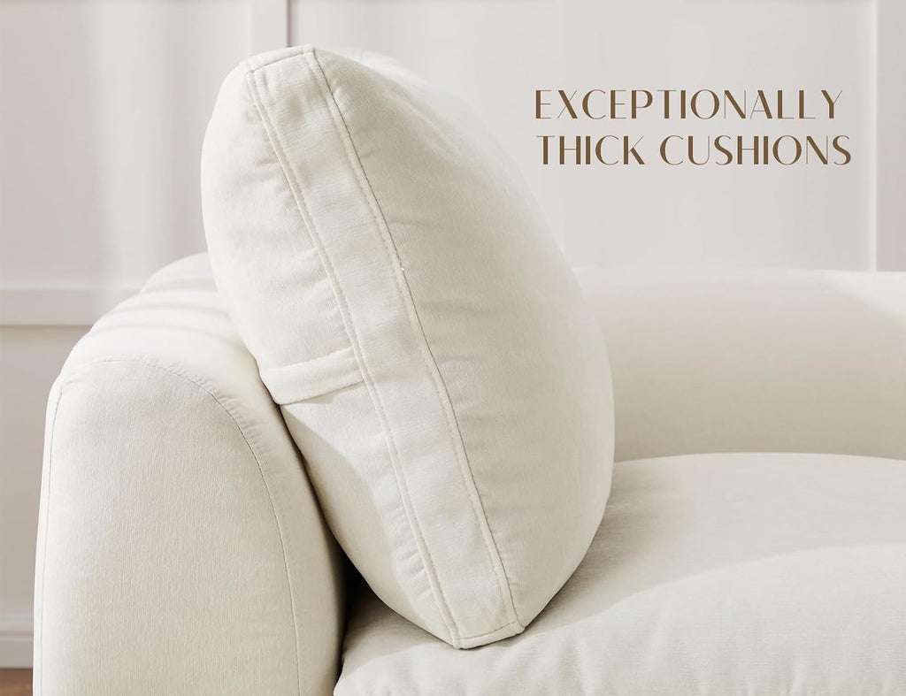 110" Cloud Sectional Couches , Convertible L-Shape Couch with Ottoman, 3 Seater Modular Sectional Sofa, Warm White