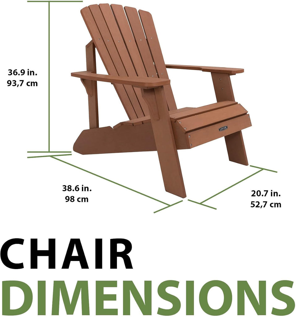 Faux-Wood Adirondack Chair, Weather-Resistant Polystyrene, UV-Protected, 300 lb Capacity, Low-Maintenance Outdoor