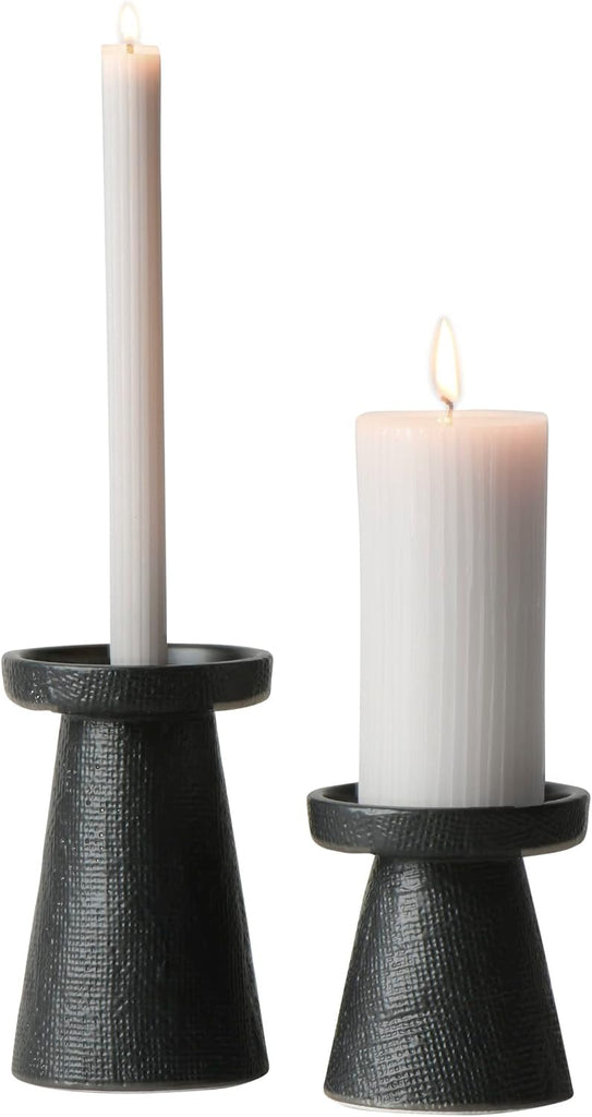 Stoneware Pillar & Taper Candle Holders, Set of 2