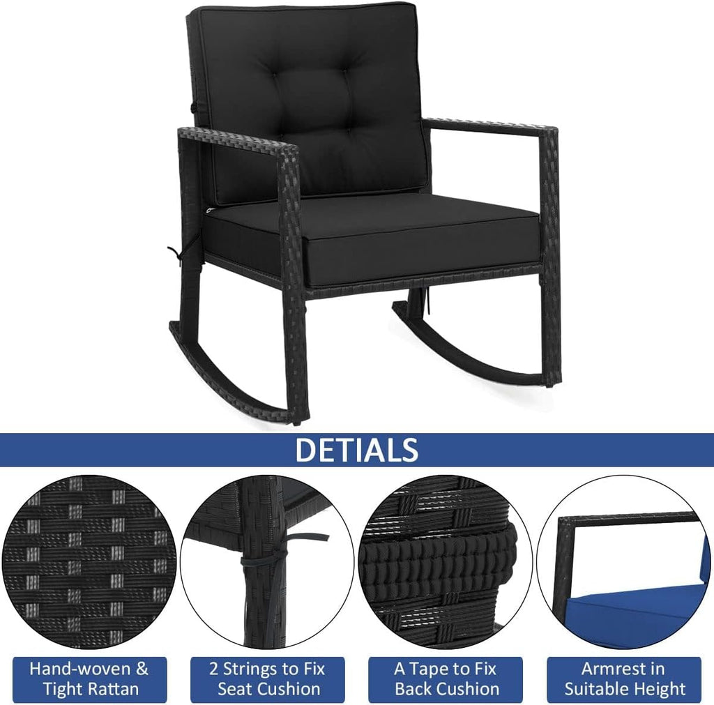 Wicker Rocking Chair, Outdoor Patio Glider Chair with Heavy-Duty Frame, Thick Cushion, Rattan Rocking Chair for