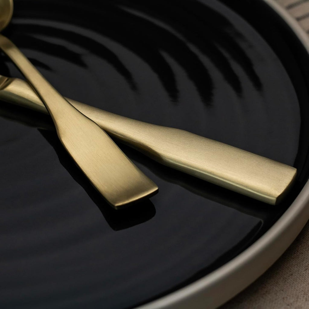 Champagne Gold Satin 40-Piece Silverware Set, Service for 8, Stainless Steel Flatware Set, Matte Polished Cutlery Set