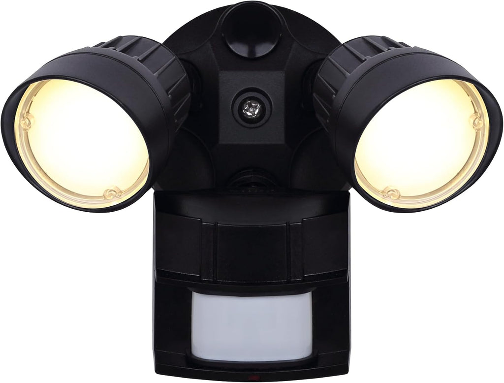 2-Light LED Security Light, Black Finish 20W, 3000K, with 180 Degree Detection Zone, Dusk to Dawn with Motion Sensing