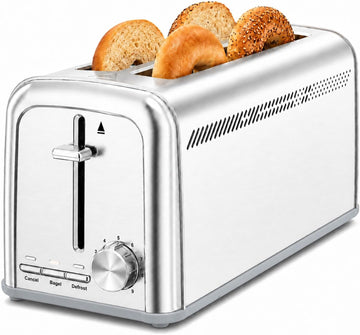 Slim Toaster 4 Slice, Long Slot Stainless Steel, 9 Shade Settings(Silver)