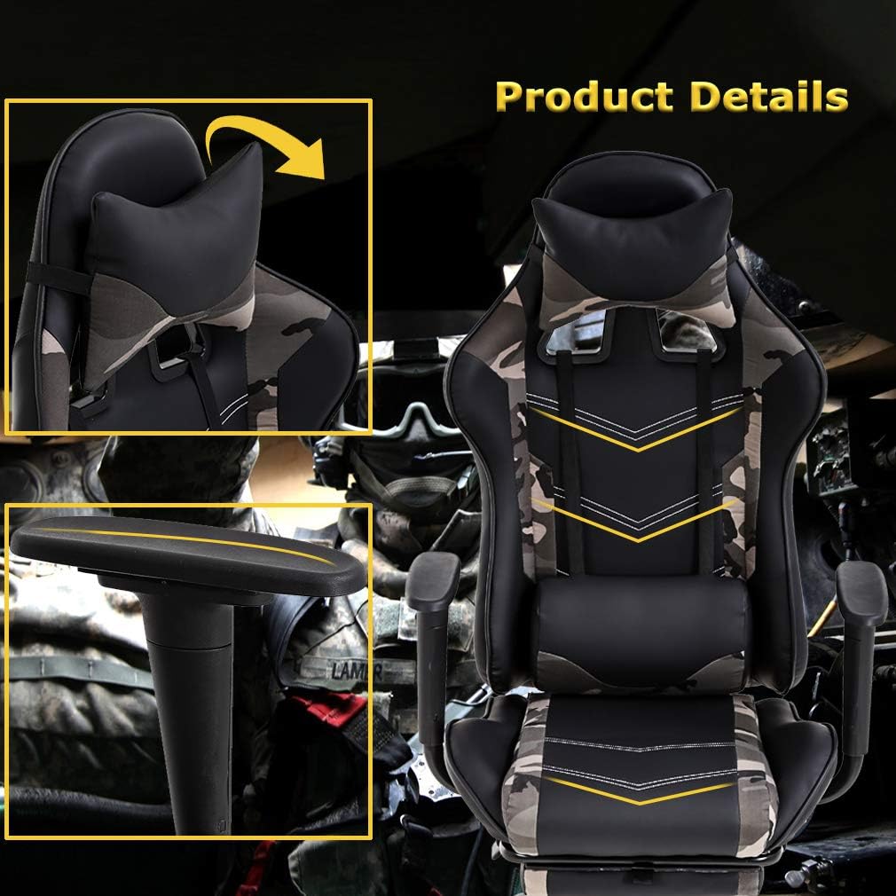 Gaming Chair Racing Office Chair Ergonomic Desk Chair Massage PU Leather Recliner PC Computer Chair with Lumbar