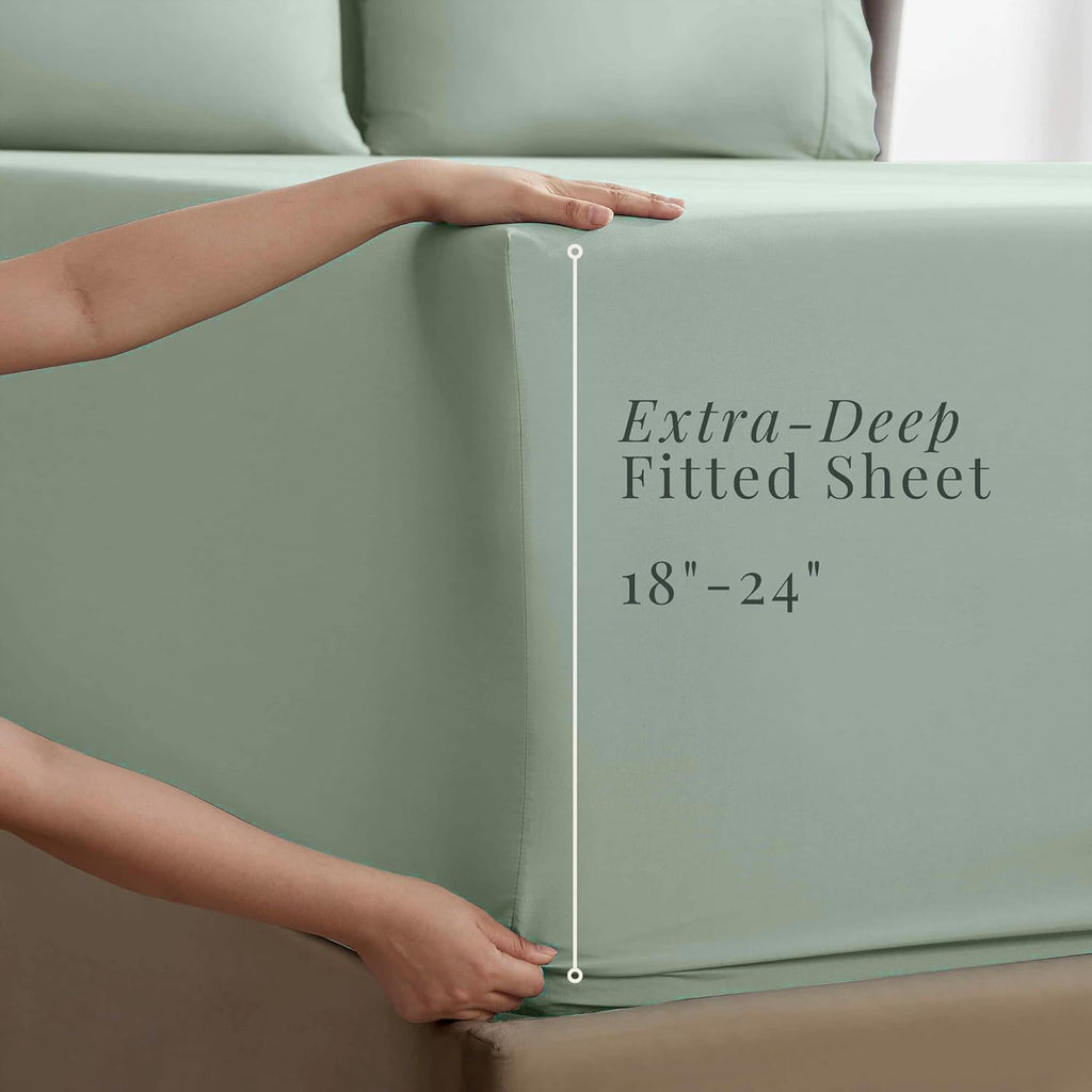 Bed Sheets, Luxury Soft 6 Piece Bed Sheet Set Extra Deep Pocket Fitted Sheets Fits Mattress up to 21", Double Brushed