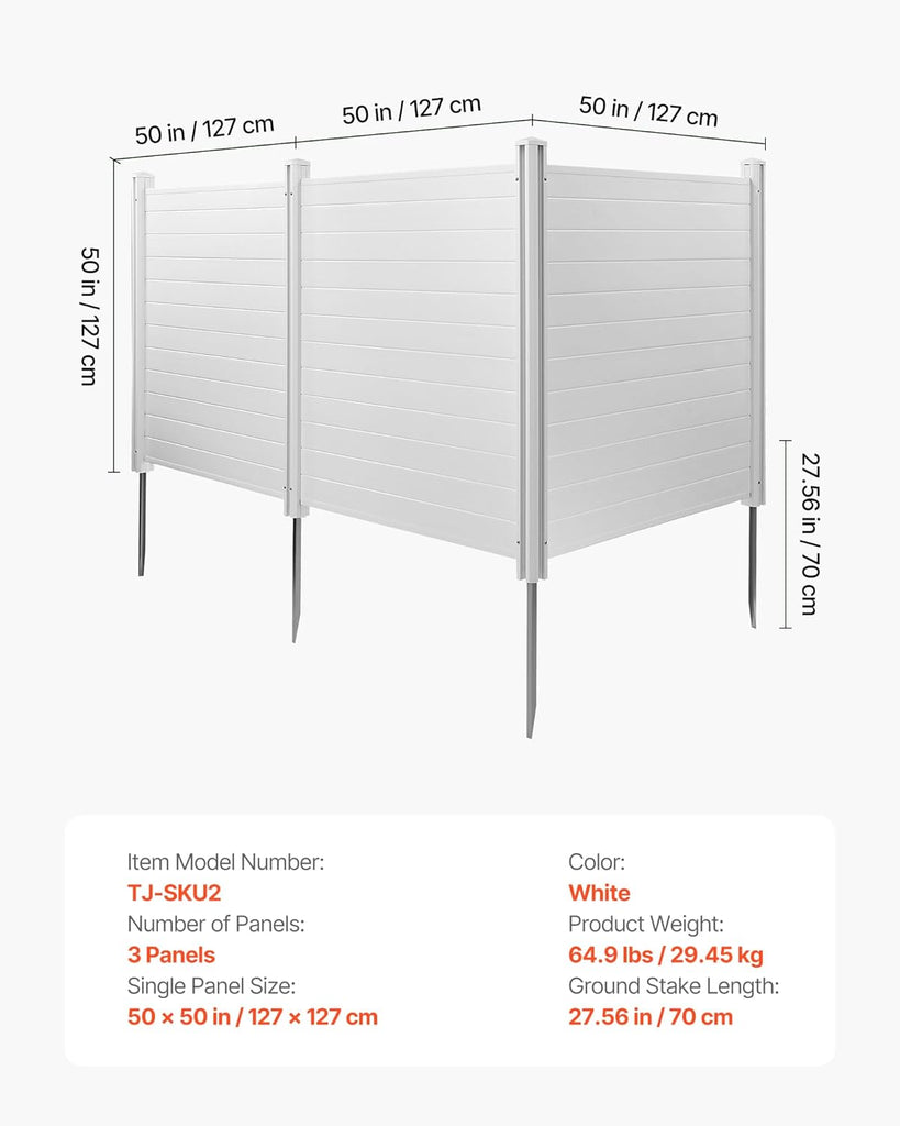 Outdoor Privacy Screen, 50in H x 50in W Air Conditioner Fence, 3-Panel Pool Equipment Enclosure, Horizontal PVC