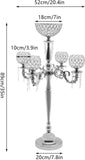 Elegant 35inch 5-Arm Crystal Candelabra with Flower Vase and Hanging Crystal Drops, Iron Taper Candle Holder Stand