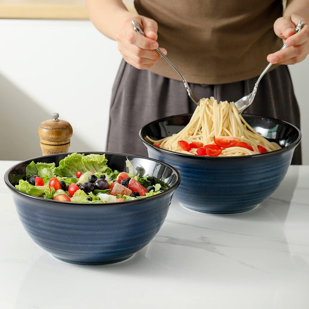 Ceramic Serving Bowls, 9 Inch Large Salad Bowls , 84 Ounce Mixing Bowl Set of 2, Ideal for Soup Pho Pasta Popcorn