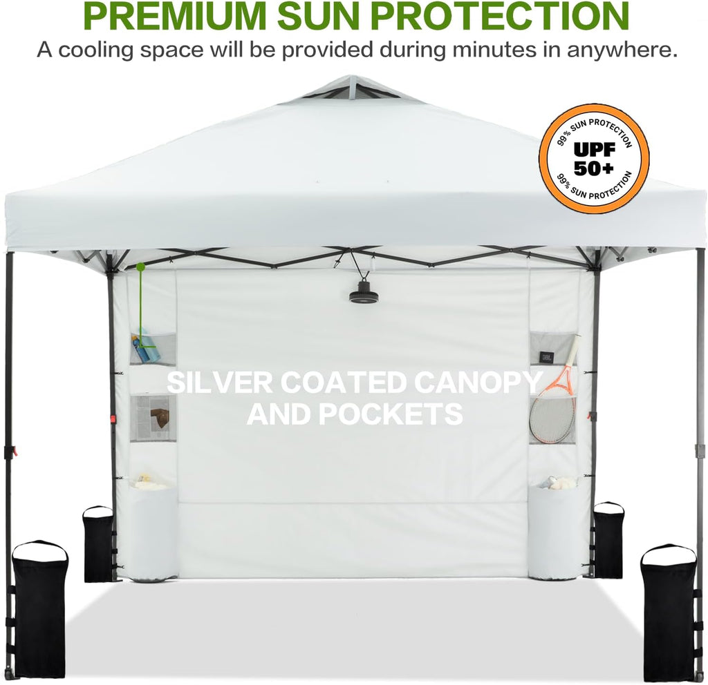 10'x10' Pop Up Canopy Tent with 1 Sidewall and 6 Pockets, One Push Setup, Instant Shade Tent with Vented Roof Case
