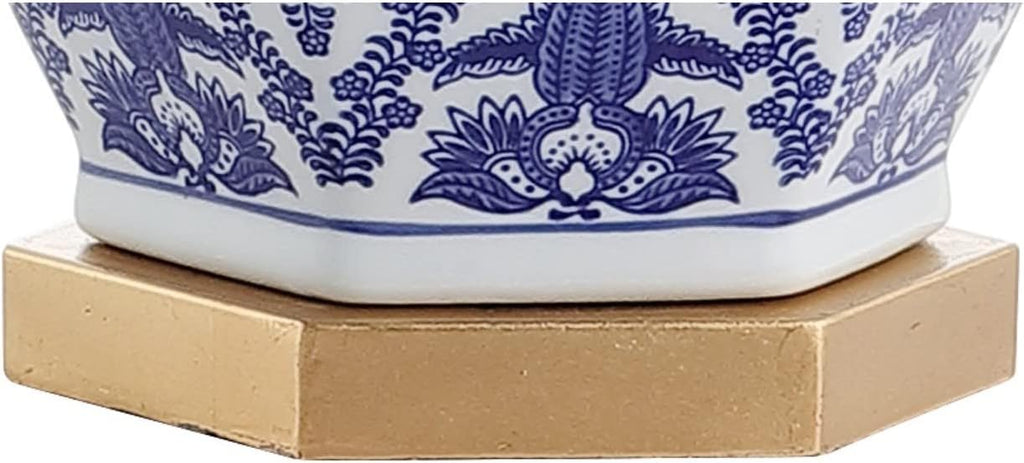25" Blue/White Classic Traditional Ginger Jar Ceramic LED Table Lamp, Chinoiserie Table Lamp Bedroom, Gold Base