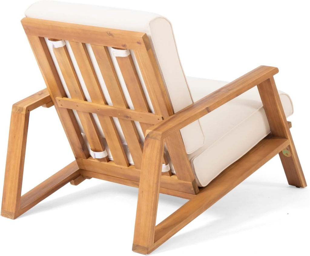 Acacia Wood Outdoor Chaise Lounge Chair, Patio Reading Lazy Recliner Sofa Couches Seating with Weather-Resistant