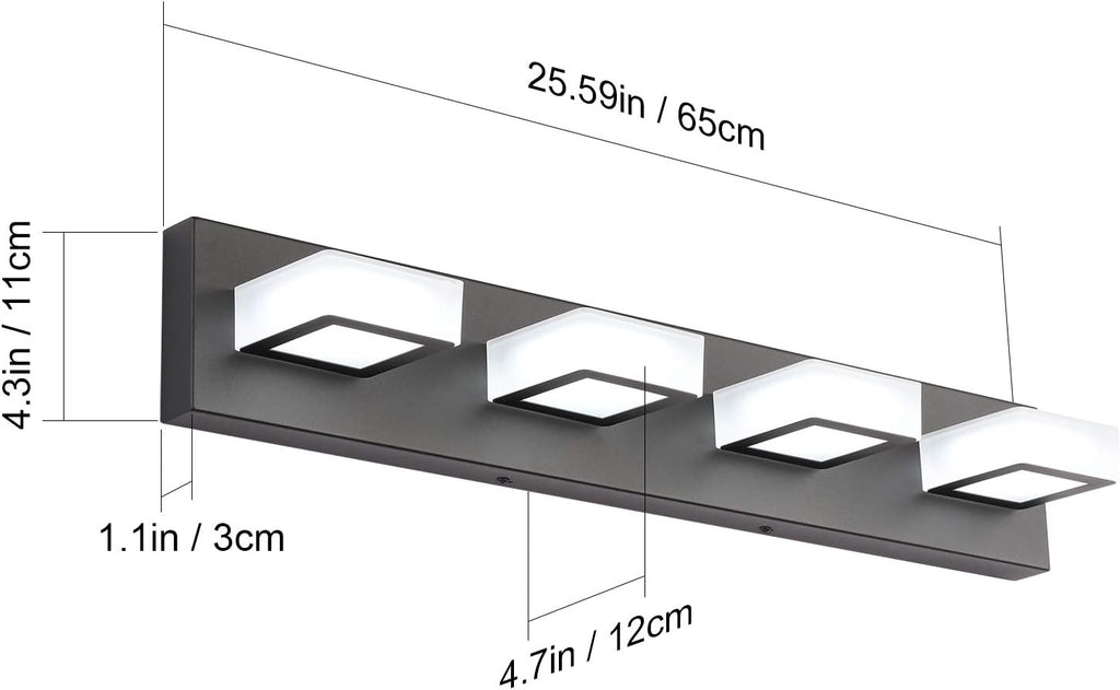 LED Black 4 Lights Acrylic Lighting Fixtures Modern Matte Black Bathroom Vanity Lights
