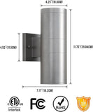 Modern Outdoor Porch Light Patio Light in 2 Lights with Aluminum Cylinder and Tempered Glass Cover Waterproof Wall Sconce 2 Pack (Metallic Gray) A123-B093SZQLPD