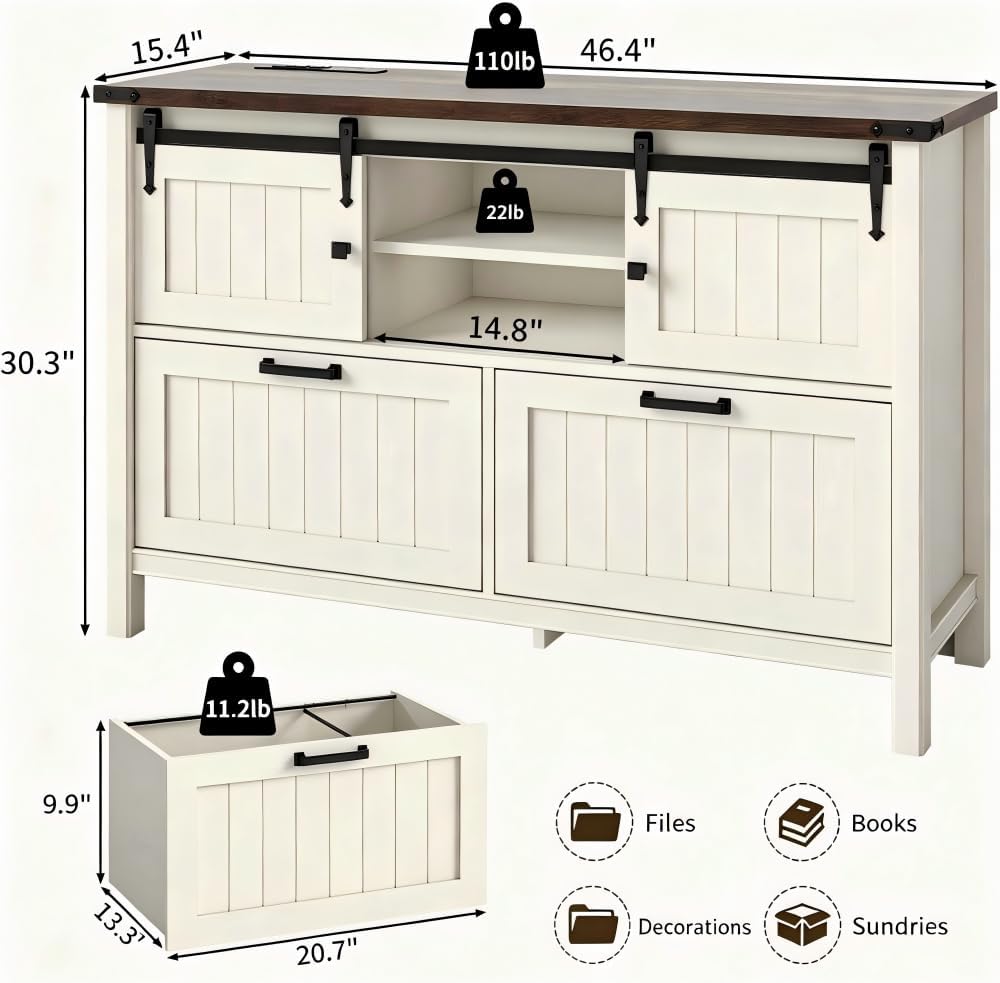 Farmhouse File Cabinet, White Printer Stand