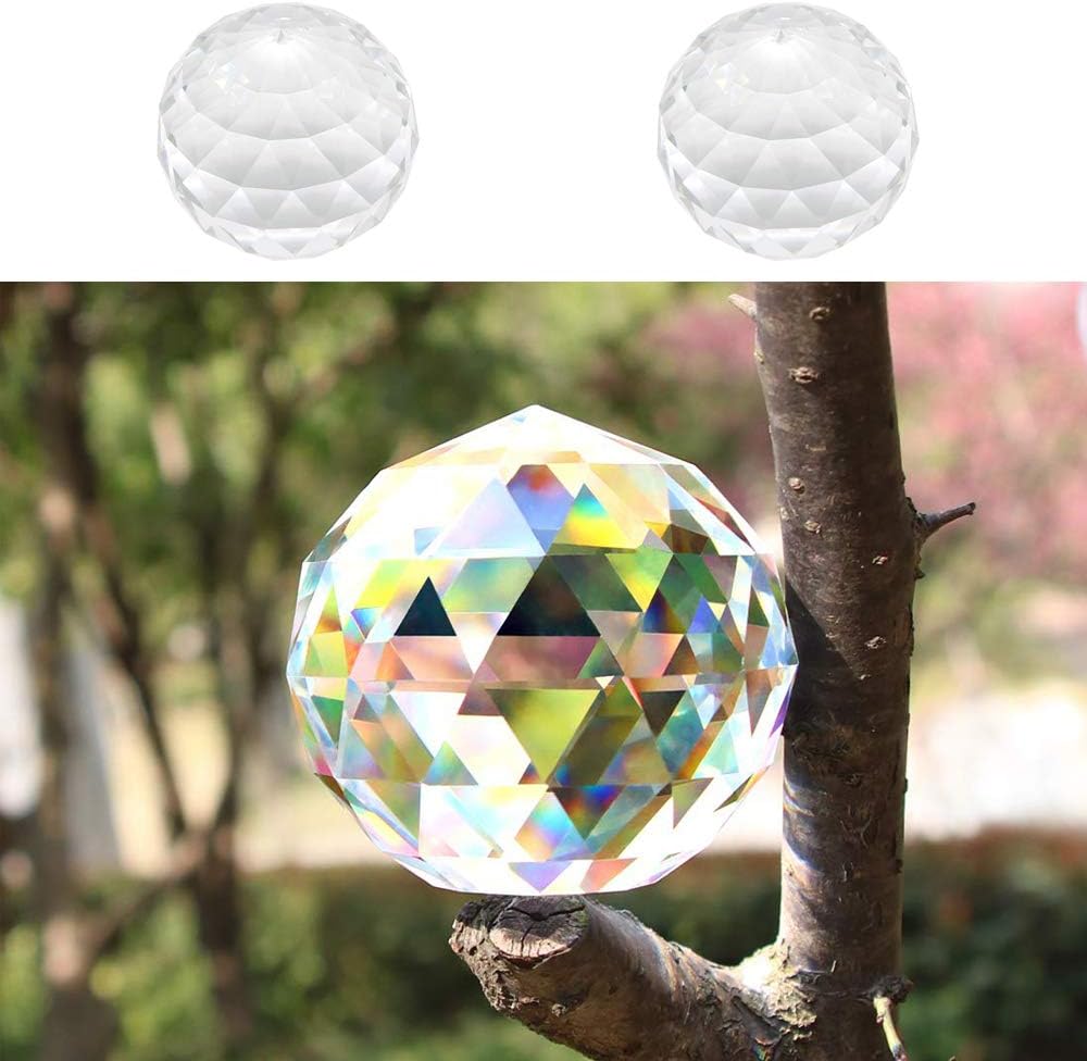Clear Cut Crystal Sphere 50mm Faceted Gazing Glass Ball Suncatcher - Create a Prism of Light