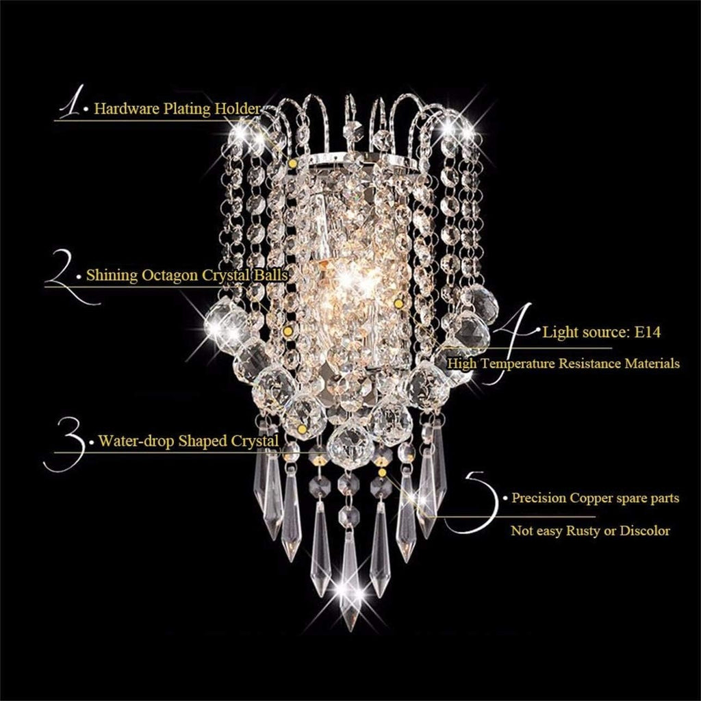 Crystal Wall Light with Crystal Balls Drops Decorative Chrome Modern Besides Wall Lamp Sconce E12*2 Lights for Home