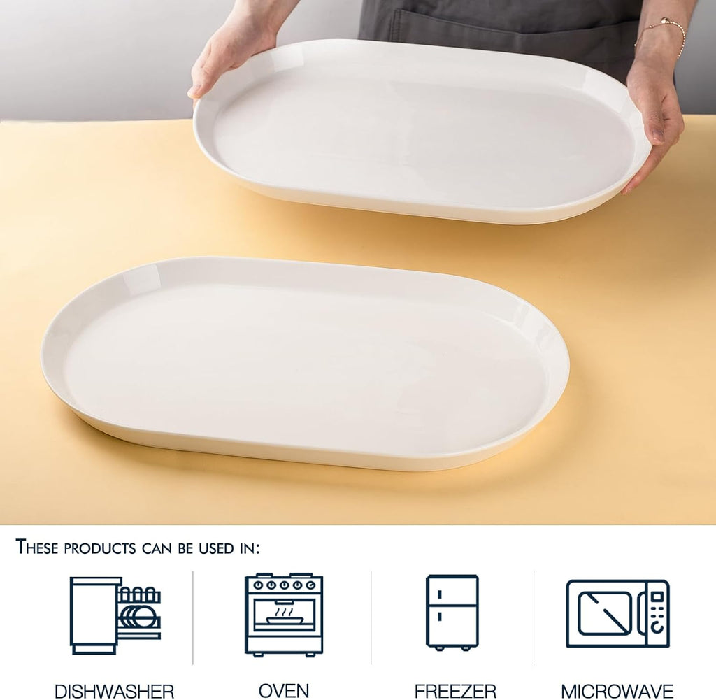 16" Large Serving Platter - Oval Large Serving Tray, Ceramic Turkey Platters, White Platters for Serving Food