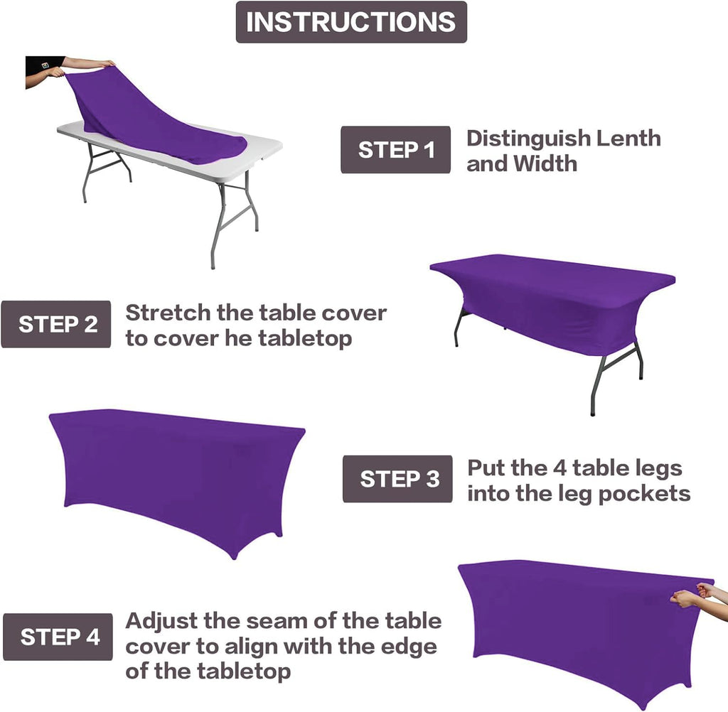 2 Pack 6FT Table Cloth for Rectangular Spandex Purple Table Cover