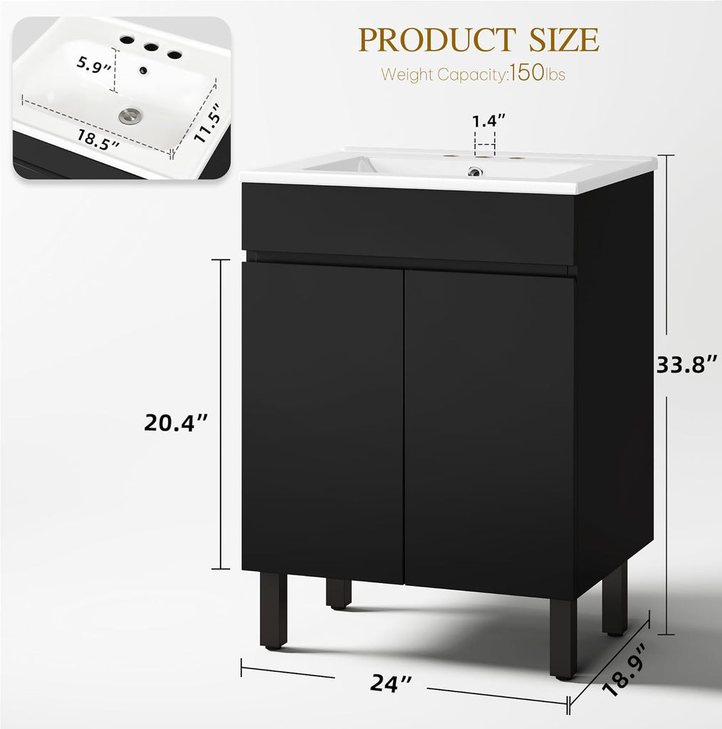 24" Compact Bathroom Vanity with Sink - Space-Saving Vanity Cabinet for Small Bathrooms