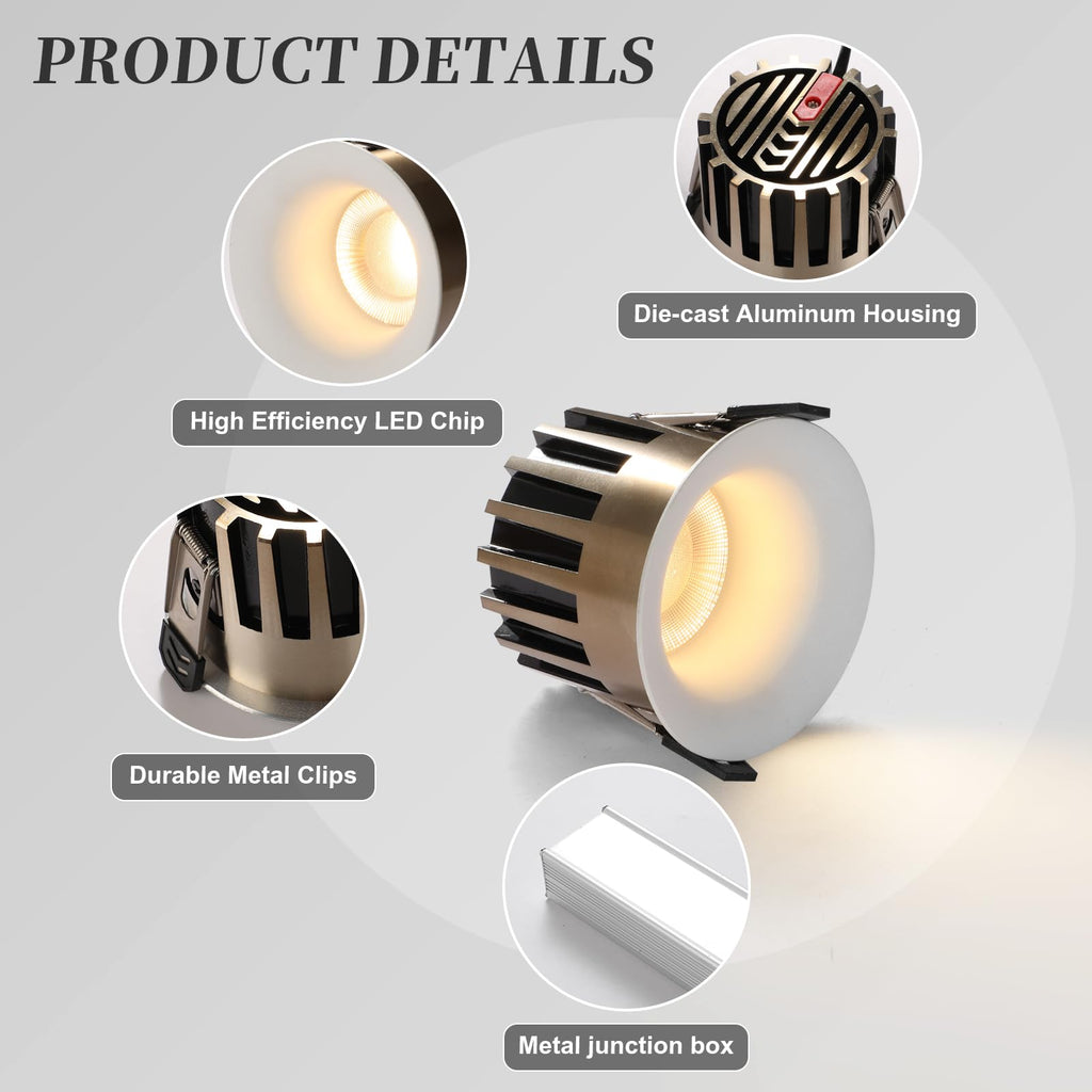 3 Inch LED Recessed Lights, Dimmable, 3CCT, CRI98, Trimless Ceiling Light