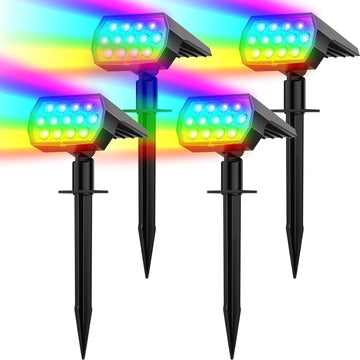 Solar Spot Lights Outdoor Color Changing,[7 Modes/4 Pack] Christmas IP65 Waterproof Landscape Spotlights, Dusk to