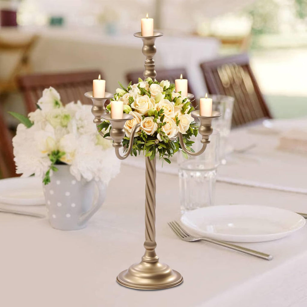 2Pcs Gold Candelabra, 21in Tall Taper Candlestick 5 Arms, Wedding Candelabra, Table Centerpiecent Reception
