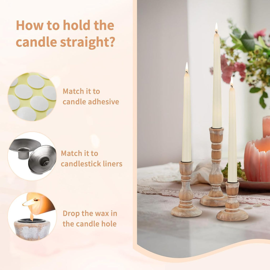 Rustic Candlestick Holders for Decor: Set of 6 Wood Taper Candles Holder - Vintage Candle Stick Tapered Holders for