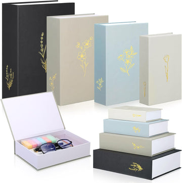 Set of 4 Decorative Books Boxes Faux Books Stacked for Modern Home Coffee Tables Bookshelves DIY Crafts Decor