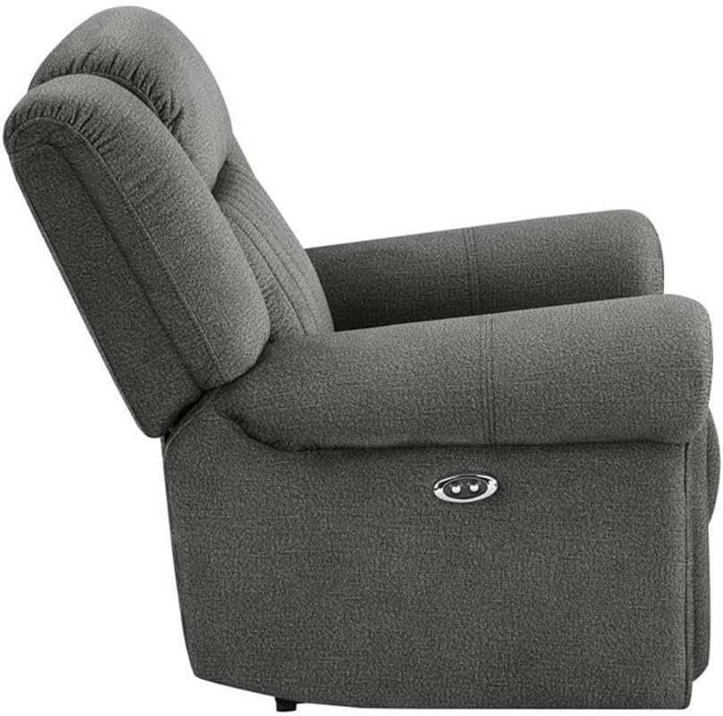 Microfiber Power Reclining Chair, Charcoal Textured Fabric, Nailhead Trim, 40"H x 41"W x 38"D, Solid Wood Frame