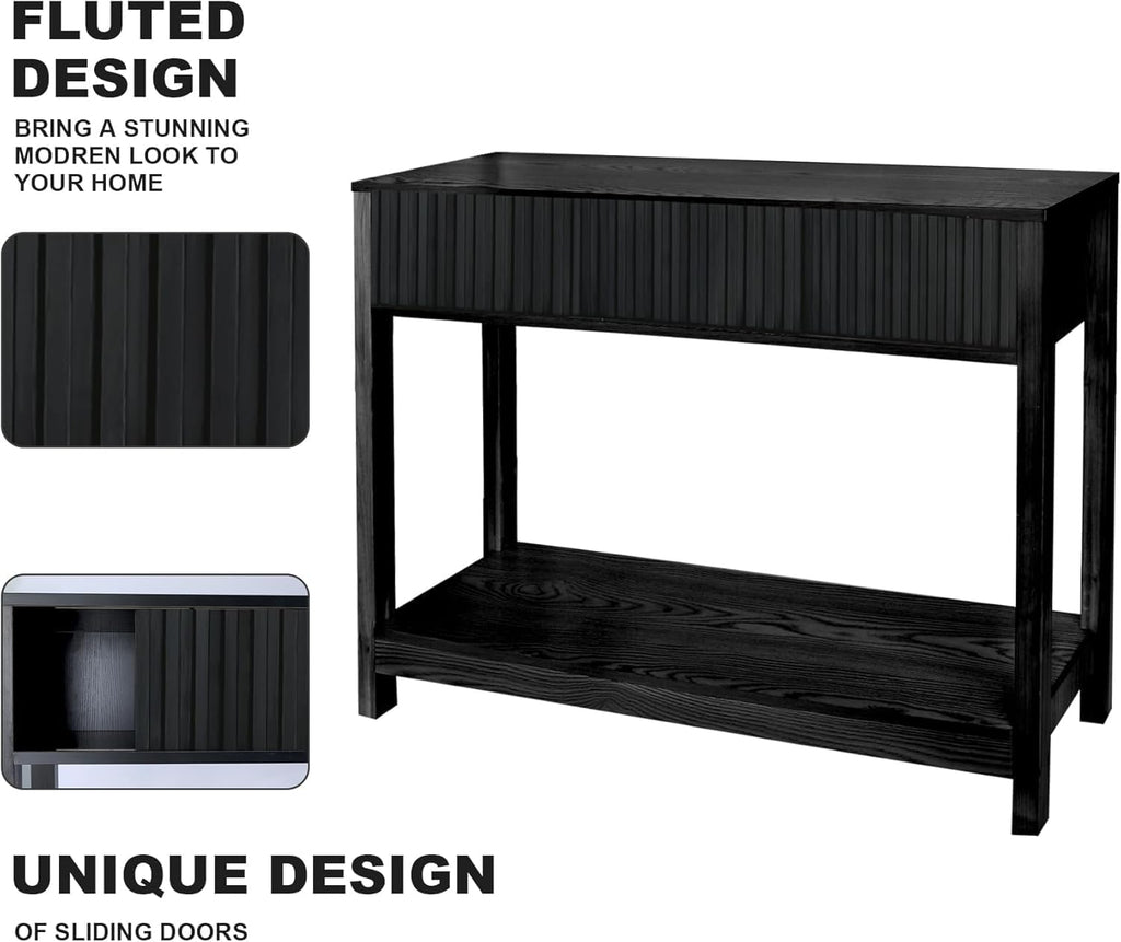 Fluted Console Table, Long Console Tables 48" Vanity Desk, Black Boho Entry Table Narrow Modern Hallway Table Modern
