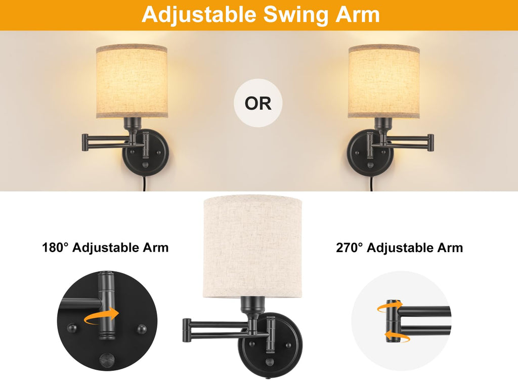 Plug in Wall Sconces with Remote Control, Dimming 10%-100% & Adjustable Colors 2700K-6500K, Hardwire or Plug